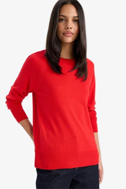 DeFacto Relax Fit Crew Neck Basic Plain Knitwear Red Women's Sweater I6913Az/...