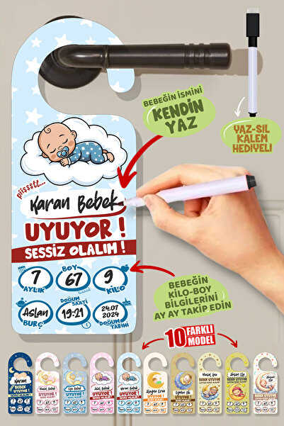cici magnet www.cicimagnet.com Açık Mavi Yıldızlı Bebek Uyuyor Sessiz Olalım ...