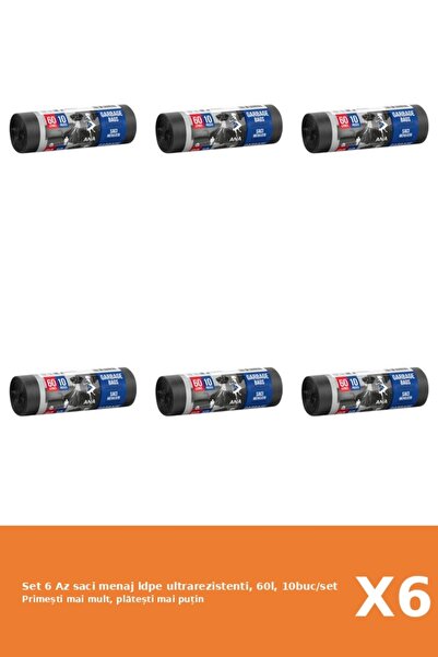 Az Set 6 saci menaj ldpe ultrarezistenti, 60l, 10buc/set