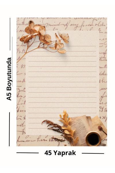 Ez&Tu Stıcker Kahve ve Çiçek Desenli A5 Not Defteri – 45 Yaprak | Vintage Gün...