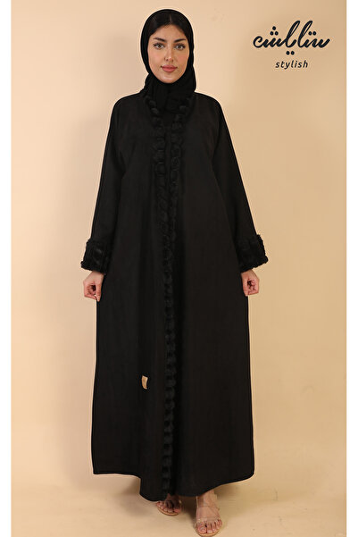 Stylish عبايه شامواه شتوي نواعم ازرار باللون الاسود