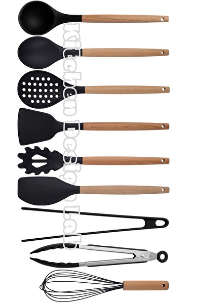 Atlas Mutfak Black Bamboo Silicone - Ladle, Spoon, Colander, Pasta, 2 Spatula...