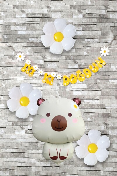 PEKSHOP Kapibara Konsept Papatyalı Doğum Günü Balon Seti Banner ve Papatya Ba...