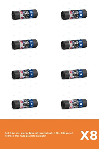 Az Set 8 saci menaj ldpe ultrarezistenti, 120l, 10buc/set