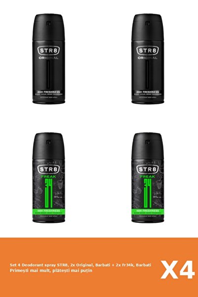 str8 Set of 4 STR8 Deodorant spray, 2x Original, Men + 2x Fr34k, Men