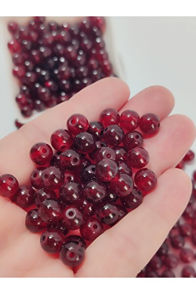 Mutlu Bujiteri Hobi Aksesuar 50 adet 8 mm bordo renk cam boncuk