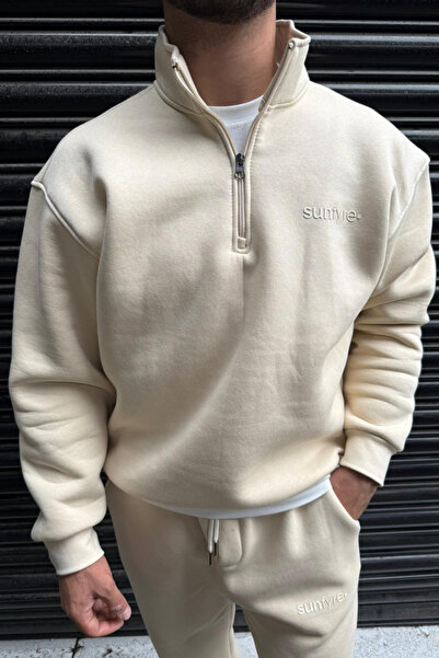 thesunfyre ΑΝΔΡΙΚΟ Φούτερ με ψηλός λαιμός κλωστές D με μισό φερμουάρ και κέντημα