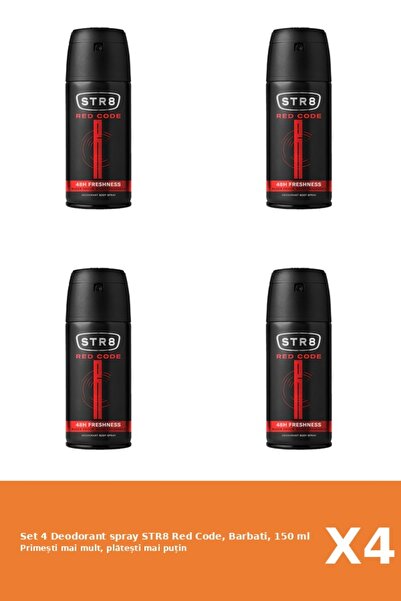 str8 Set of 4 Red Code Deodorant Spray, Men, 150 ml