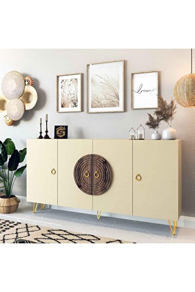 Stylish Home Modern beige and brown buffet or entrance console - MD11