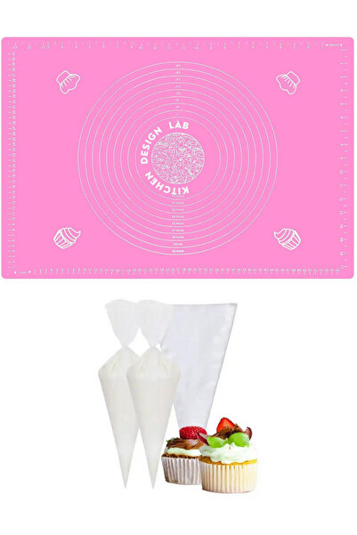 Atlas Mutfak Set of 2 Pink 45x65 cm Silicone Dough Rolling Mat and Disposable...
