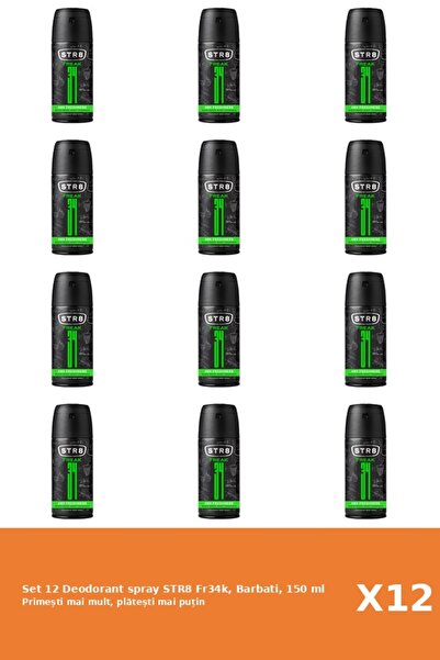 str8 Set of 12 Deodorant spray Fr34k, Men, 150 ml