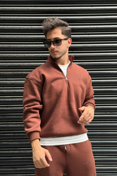 thesunfyre ΑΝΔΡΙΚΟ Φούτερ με ψηλός λαιμός κλωστές D με μισό φερμουάρ και κέντημα