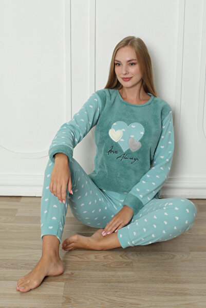 Wordex Fawn 3316 Plush Welsoft Fleece Winter Soft Heart Women's Pajama Set