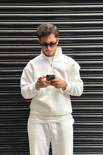 thesunfyre ΑΝΔΡΙΚΟ Φούτερ με ψηλός λαιμός κλωστές D με μισό φερμουάρ και κέντημα