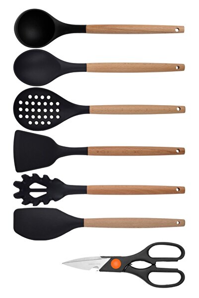 Atlas Mutfak Black Bamboo Silicone - Ladle, Spoon, Colander, Pasta Strainer, ...