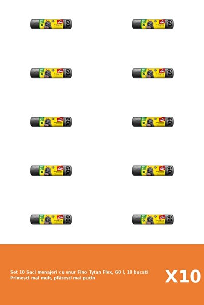 Fino Set 10 Saci menajeri cu snur Tytan Flex, 60 l, 10 bucati