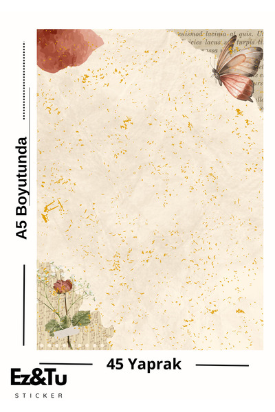 Ez&Tu Stıcker Altın Yaldız Efektli A5 Not Defteri – 45 Yaprak | Vintage Serisi