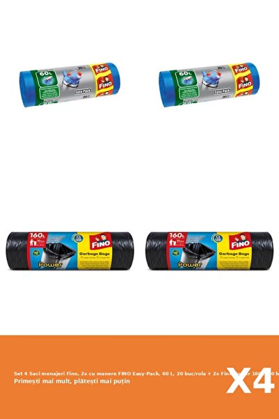 Fino Set 4 Saci menajeri Fino, 2x cu manere Easy-Pack, 60 L, 20 buc/rola + 2x...