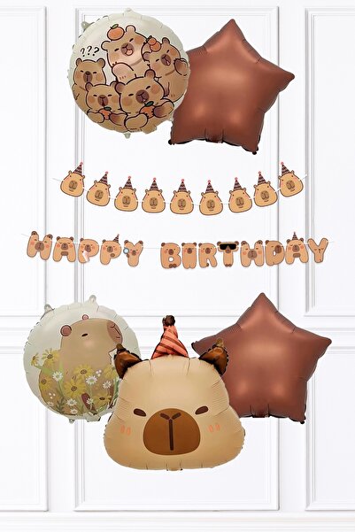 PEKSHOP Capybara Theme Birthday Balloon Set Capybara Banner and Set of 5 Balloons