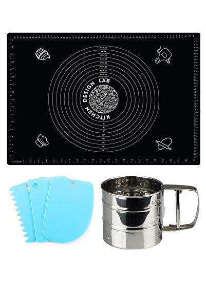 Atlas Mutfak بساط لف العجين من السيليكون مقاس 45 × 65 سم، ومنخل دقيق فولاذي، ...