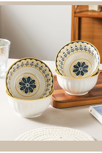 Generic Set of 6 ceramic soup bowls with floral motifs. 320 ml for snacks.