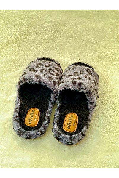 Bayramoğlu Leopar Desenli Önü Açık Peluş Ev Terliği