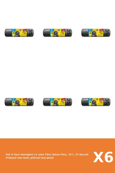 Fino Set 6 Saci menajeri cu snur Tytan Flex, 35 l, 15 bucati