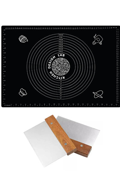 Atlas Mutfak Black 45X65 cm Silicone Dough Rolling Mat and Stainless Steel Wo...