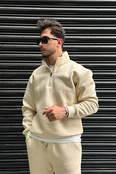 thesunfyre ΑΝΔΡΙΚΟ Φούτερ με ψηλός λαιμός κλωστές D με μισό φερμουάρ και κέντημα