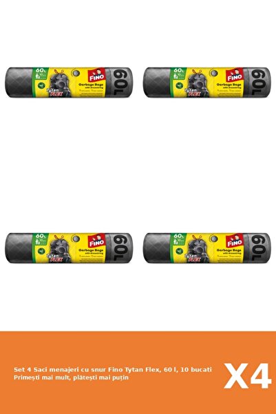 Fino Set 4 Saci menajeri cu snur Tytan Flex, 60 l, 10 bucati