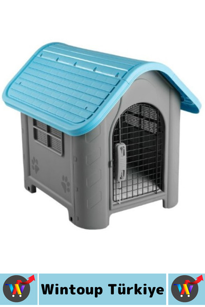 Wintoup Premium Dayanıklı Dış Mekan Bahçe Teras Hava Akışlı Pencere Korumalı Giriş Kapılı Plastik Köpek Evi