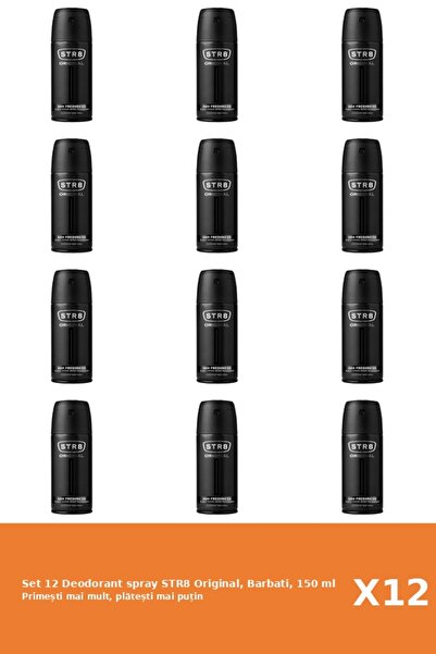 str8 Set of 12 Original Deodorant Spray, Men, 150 ml