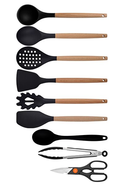 Atlas Mutfak Black Bamboo Silicone - Ladle, Spoon, Colander, Pasta Strainer, ...