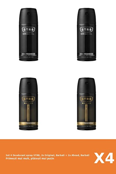 str8 Set of 4 deodorant spray STR8, 2x Original, Men + 2x Ahead, Men