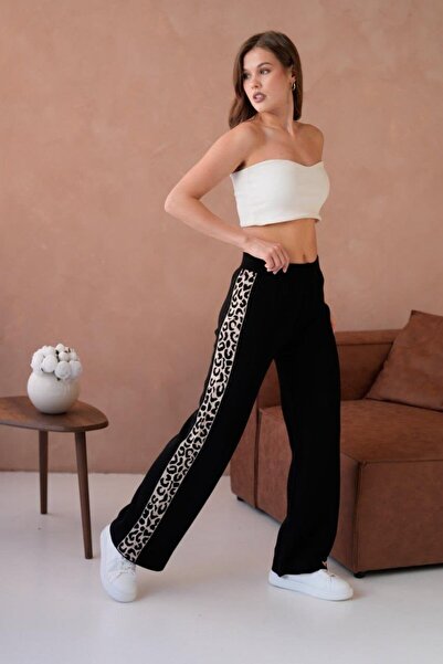 Relax Mode Kadın Leopar Şerit Detaylı Örme Pantolon - 12026R
