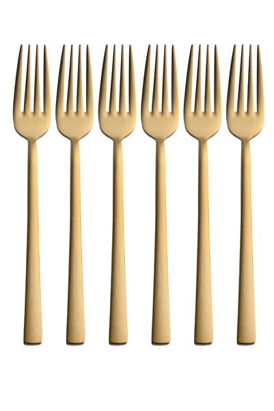 Atlas Mutfak Matte Gold Dinner Fork Set 6 Piece Set, Stainless Steel Dinner F...