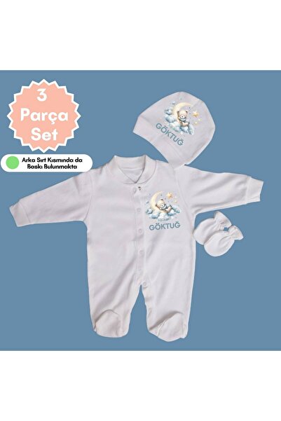 soft wing Set of 3 100% Cotton Newborn Baby Romper Hat Gloves Set Teddy Bear Themed Model