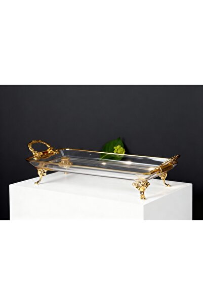 ÇNR Home Collection Paşabahçe Kristal Metal Ayaklı Yaldızlı Sunumluk Krabiyel...