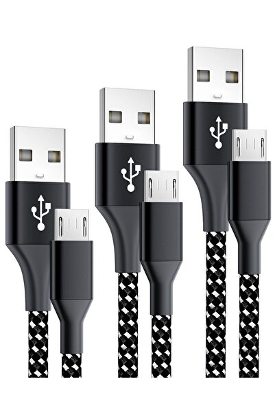 007 كابلات شحن Micro USB مضفرة من النايلون بطول 6 أقدام، مكونة من 3 قطع لجهاز...