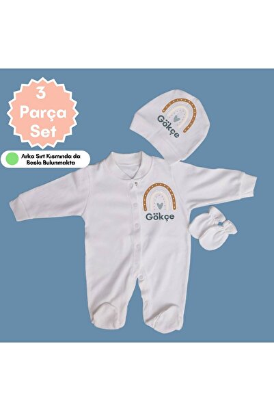 soft wing Set of 3 100% Cotton Newborn Baby Romper Hat Gloves Set with Name and Bee
