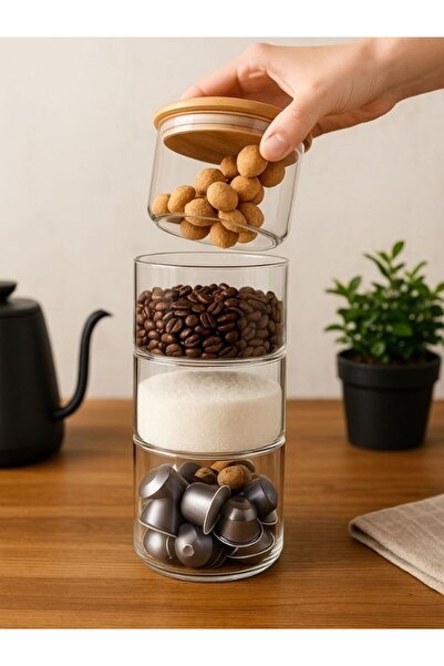 NUNU Stylish Kitchen Storage Set - 4-Piece Glass Storage Set - Glass Storage Container with Bamboo Lid