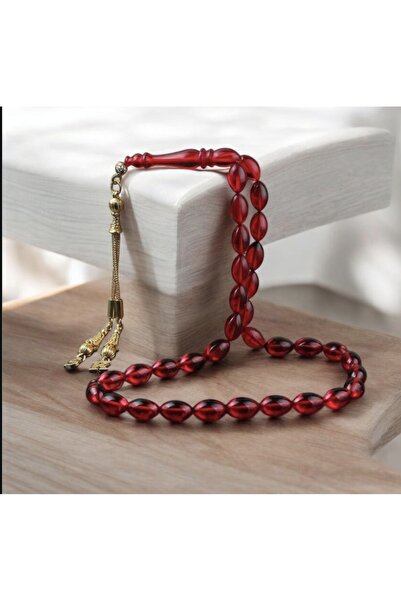 İnan Tesbih سبحة من حجر العنبر الناري بقطع أربا وحروف مزينة بشراشيب فضية