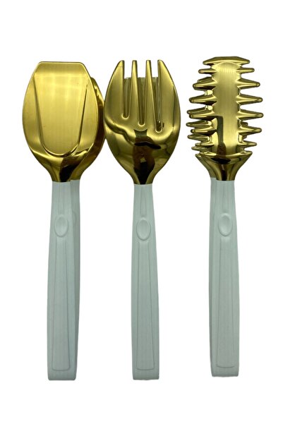 Atlas Mutfak Luxury 3 Piece White Gold Serving Presentation Pasta Salad Cake ...