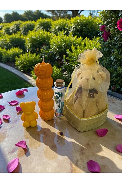 canesse Tatlı Cadılar Bayramı ve Sevgi Hediye Seti - Balkabağı Mum, Ayıcık Mu...