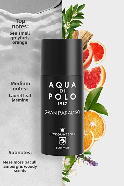 Aqua Di Polo 1987 مزيل عرق جران باراديسو للرجال معطر 150 مل |   خشبي، حمضي |   خالي من الألومنيوم