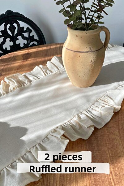 KAMİZ 2 Pieces Ruffled Linen Runner 40X110