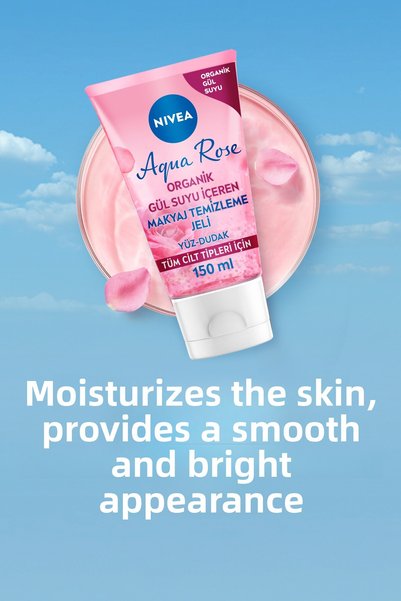 NIVEA جل مزيل مكياج بماء الورد العضوي من أكوا روز، 150 مل، يزيل المكياج المقاوم للماء