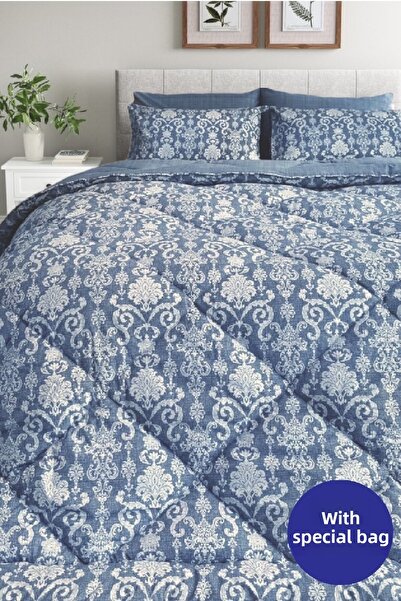 Alla Turca Lux Sleeping Set-μονό-ελαστικά σεντόνια με 2 μαξιλαροθήκες-Μοντέρνο Damask Indigo σε ειδική τσάντα