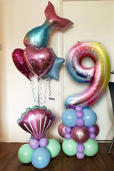 PARTİAVM Mermaid Balloon Set The Little Mermaid Themed Figure Balloon Set 1-9...