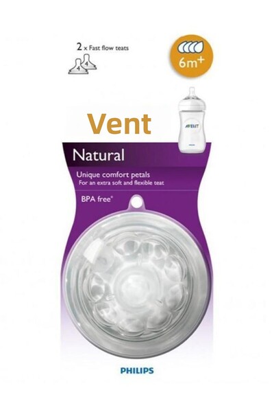 Philips Avent حلمة زجاجة طبيعية| 6 أشهر+، 4 فتحات، 2 قطعة